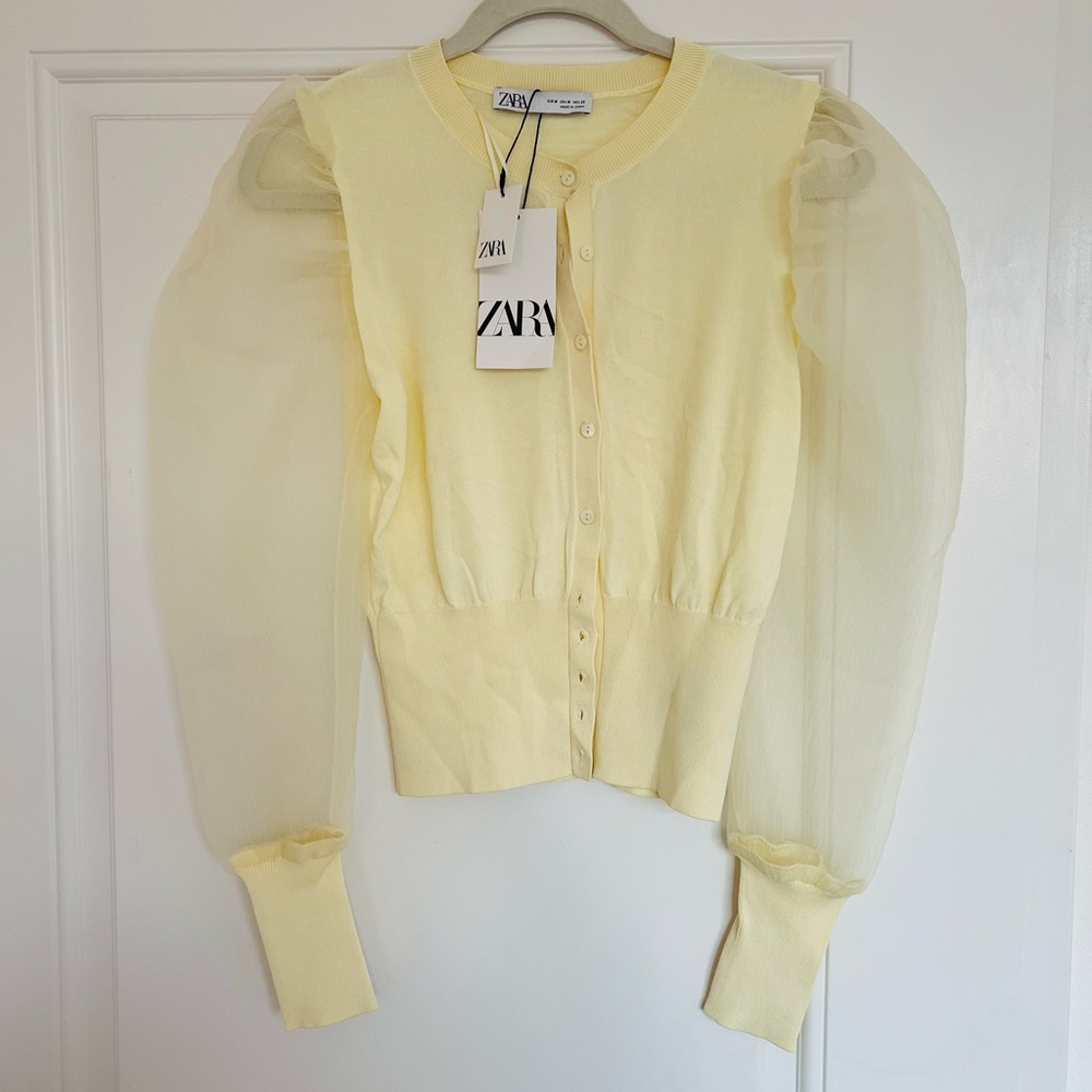 Zara puff sleeve cardigan NWT